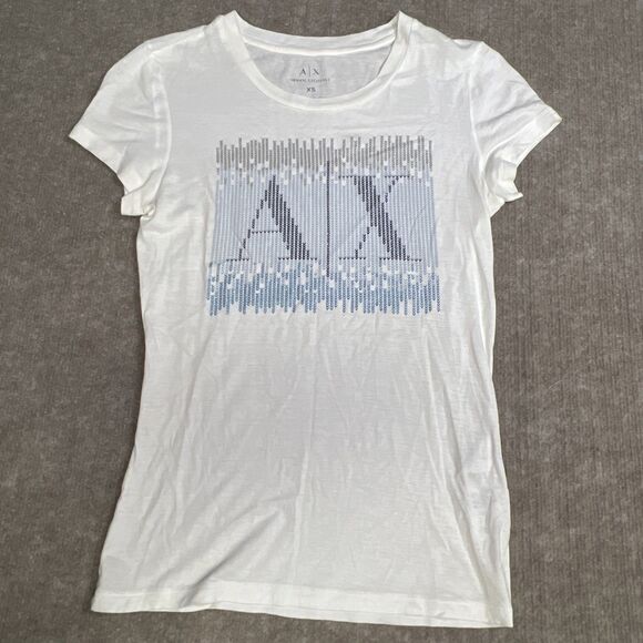 Armani Exchange Women's Pima Cotton Slim Fit V-Neck T-Shirt Sz XS Logo Sparkle - Picture 1 of 7